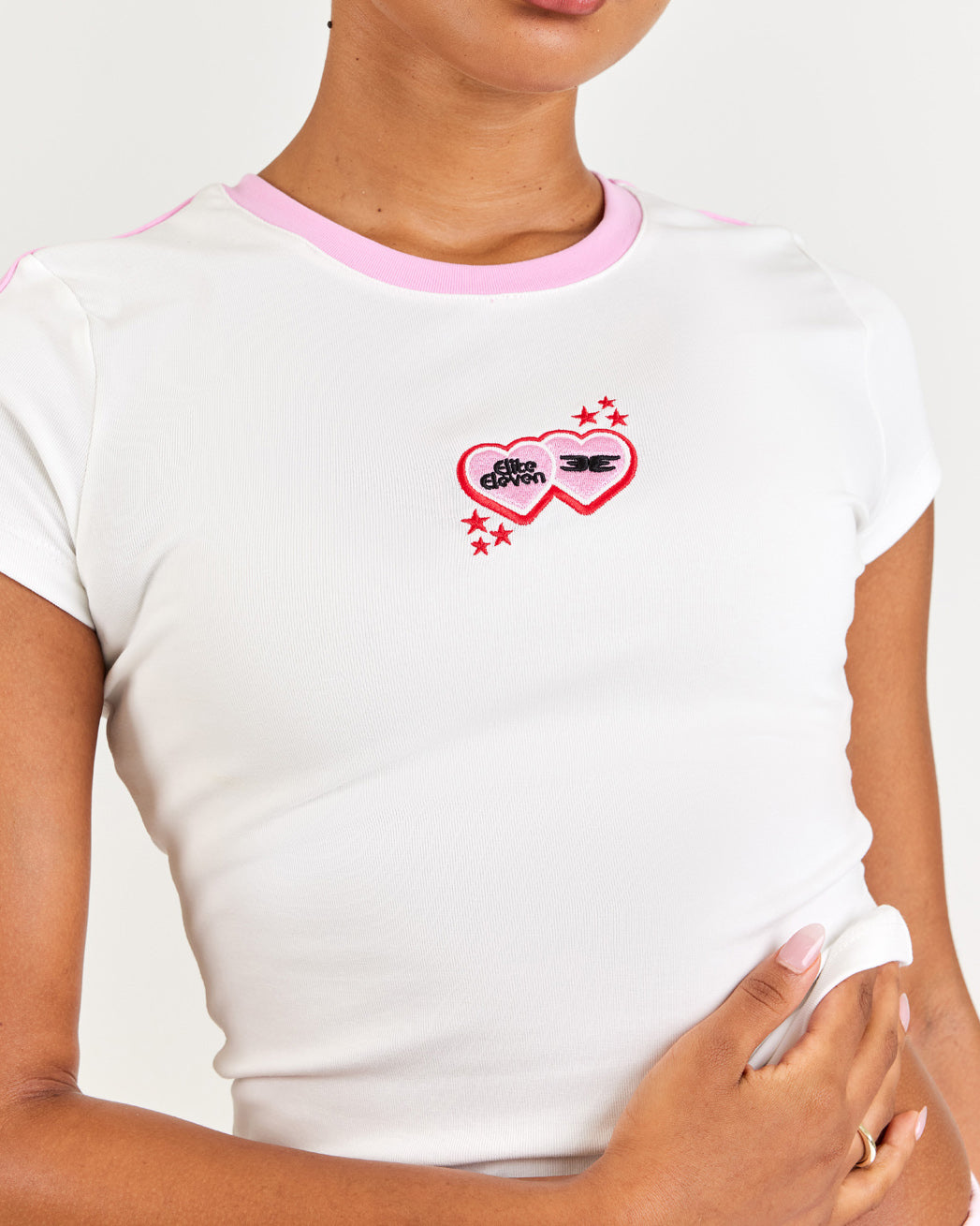 Double Heart Panel Mini Tee - White / Pink