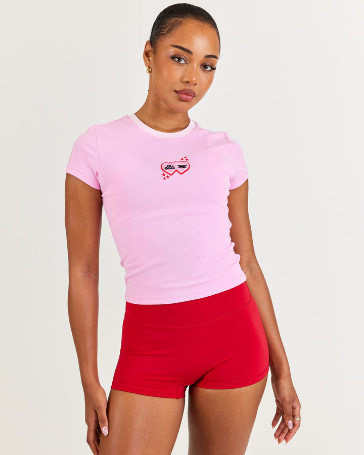 Double Heart Panel Mini Tee - Pink / Light Pink