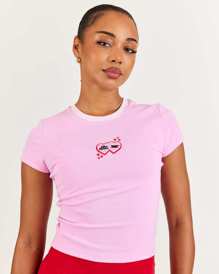 Double Heart Panel Mini Tee - Pink / Light Pink