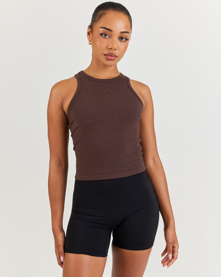 EE Ribbed Singlet - Espresso