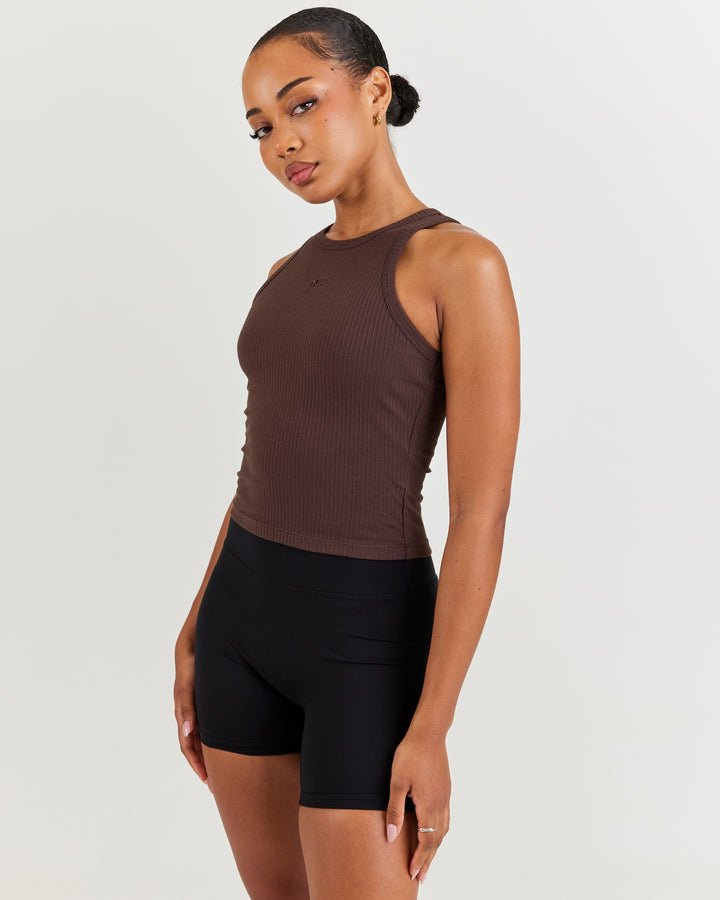 EE Ribbed Singlet - Espresso