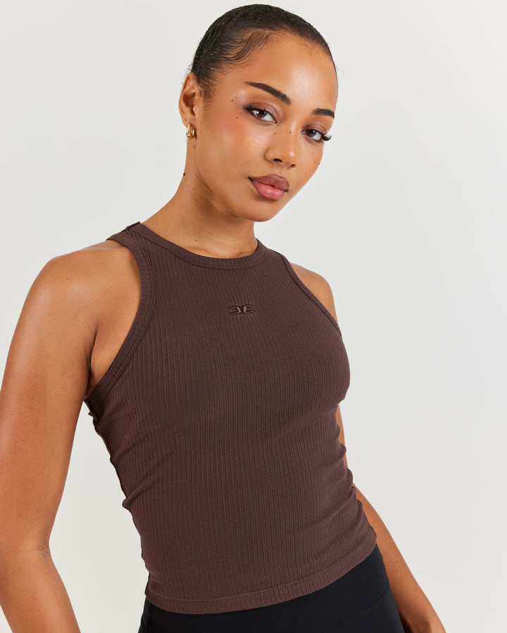 EE Ribbed Singlet - Espresso