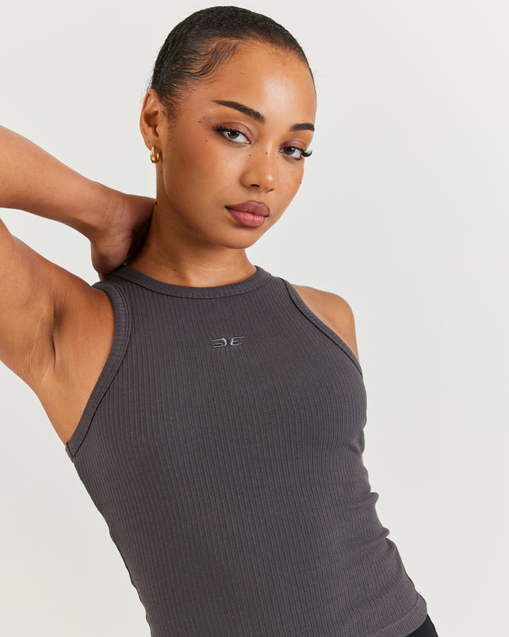 EE Ribbed Singlet - Charcoal