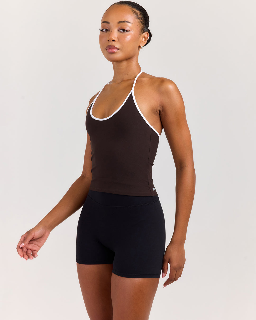 EE Thin Halter Tank - Coffee Bean/White