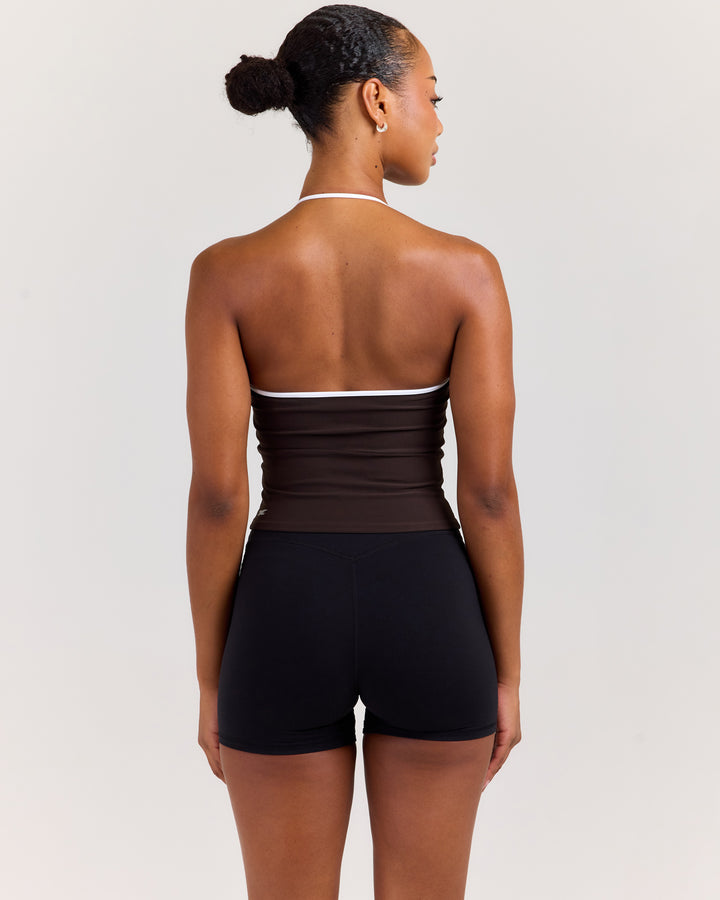 EE Thin Halter Tank - Coffee Bean/White