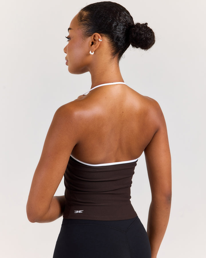 EE Thin Halter Tank - Coffee Bean/White