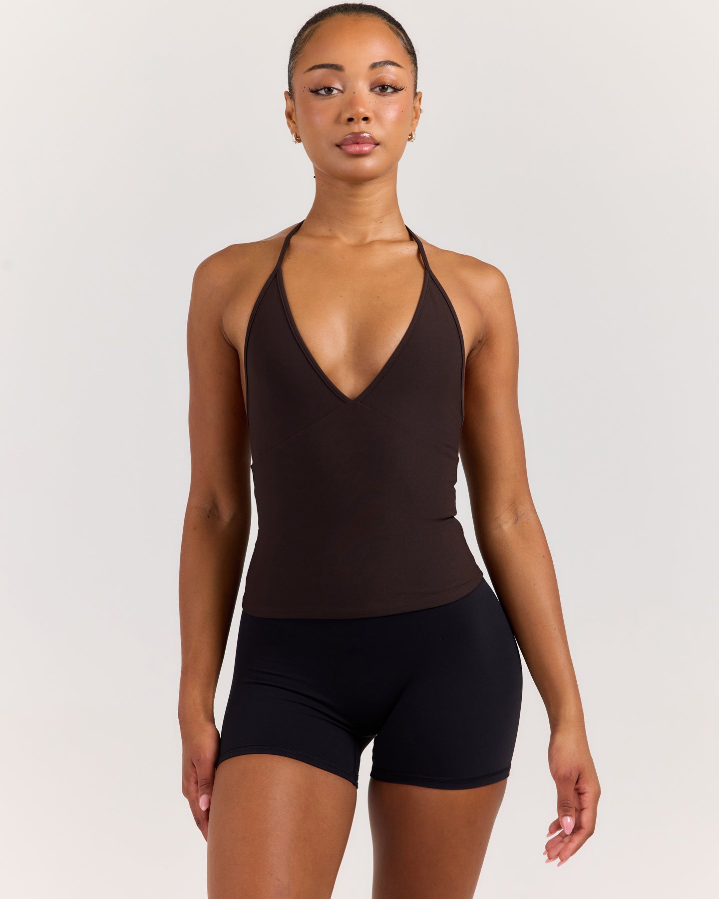 EE Low Cut Halter Tank - Coffee Bean