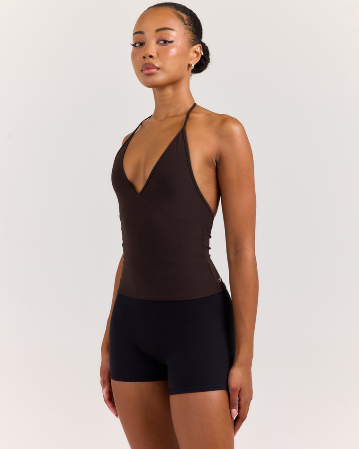 EE Low Cut Halter Tank - Coffee Bean