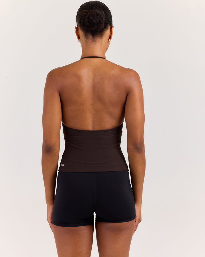 EE Low Cut Halter Tank - Coffee Bean