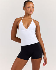 EE Low Cut Halter Tank - White