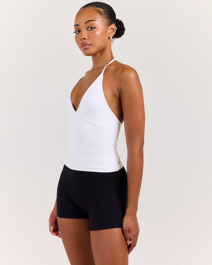 EE Low Cut Halter Tank - White