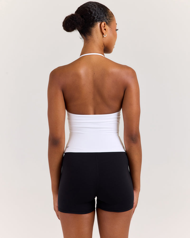 EE Low Cut Halter Tank - White