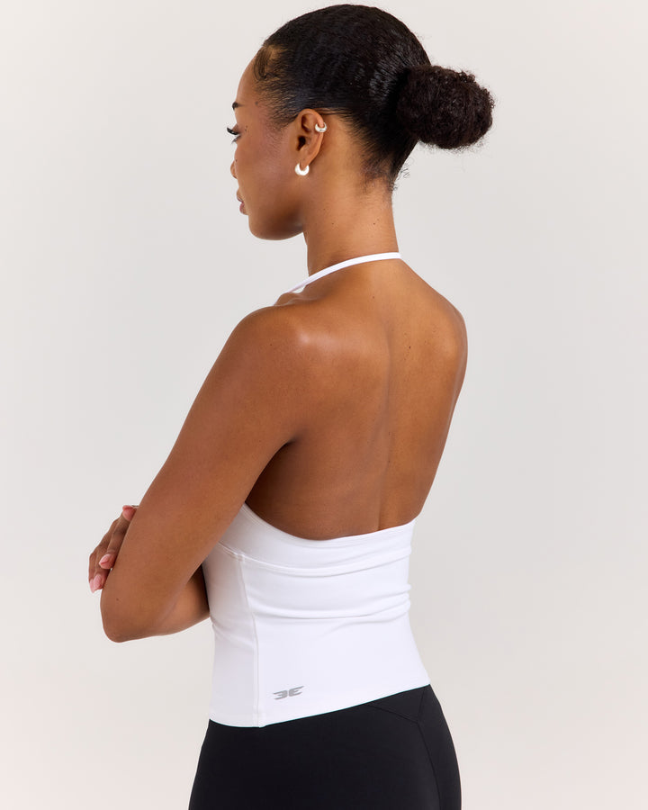 EE Low Cut Halter Tank - White