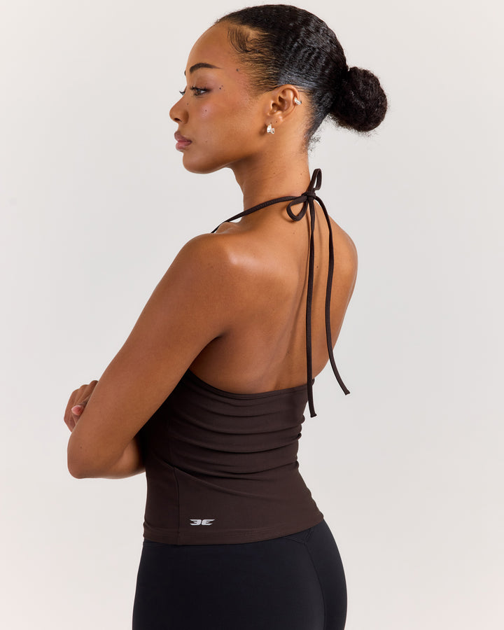 EE Halter Tie Tank - Coffee Bean
