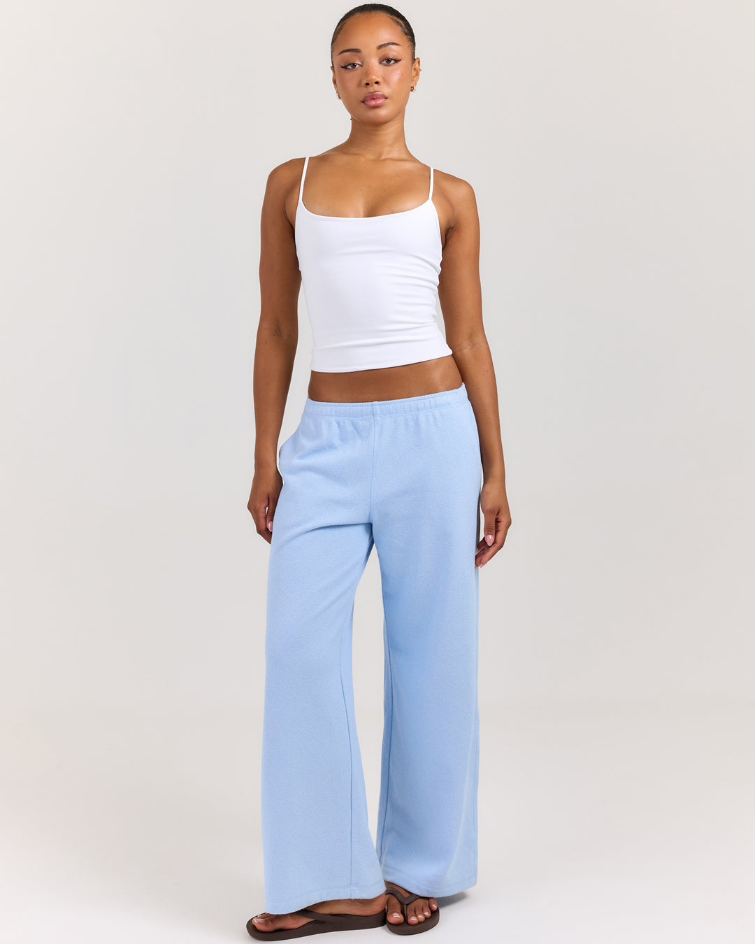 Terry Towelling Wide Leg Pants - Blue