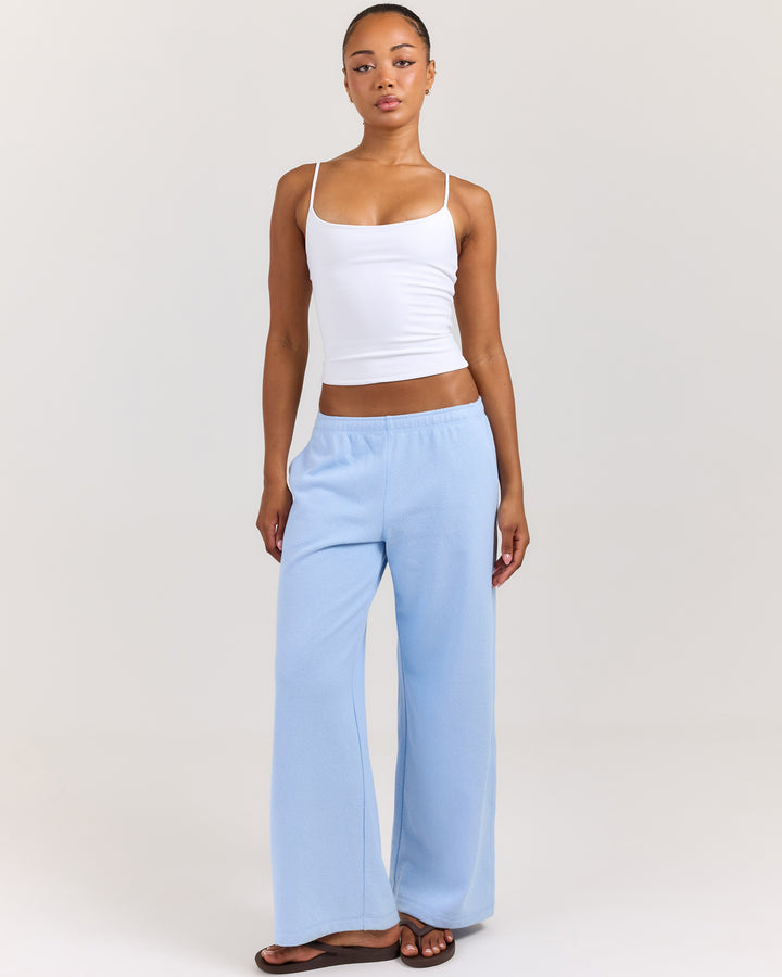 Terry Towelling Wide Leg Pants - Blue