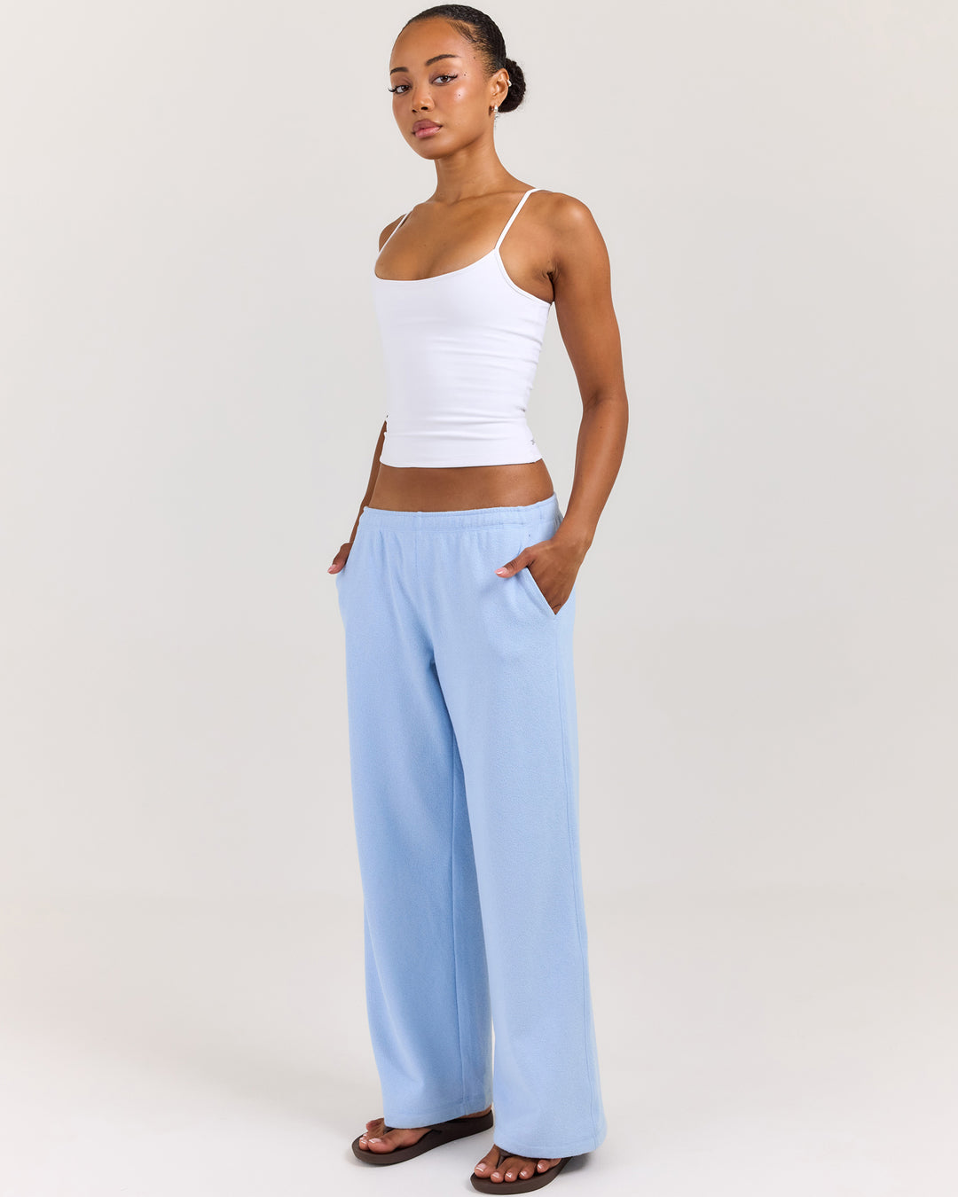 Terry Towelling Wide Leg Pants - Blue
