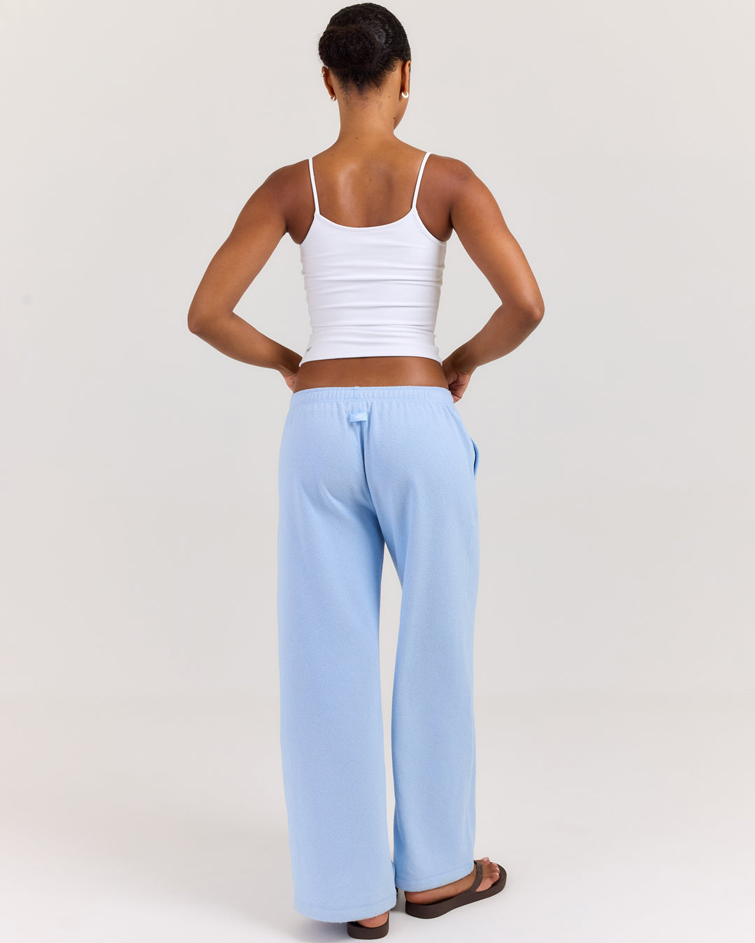Terry Towelling Wide Leg Pants - Blue