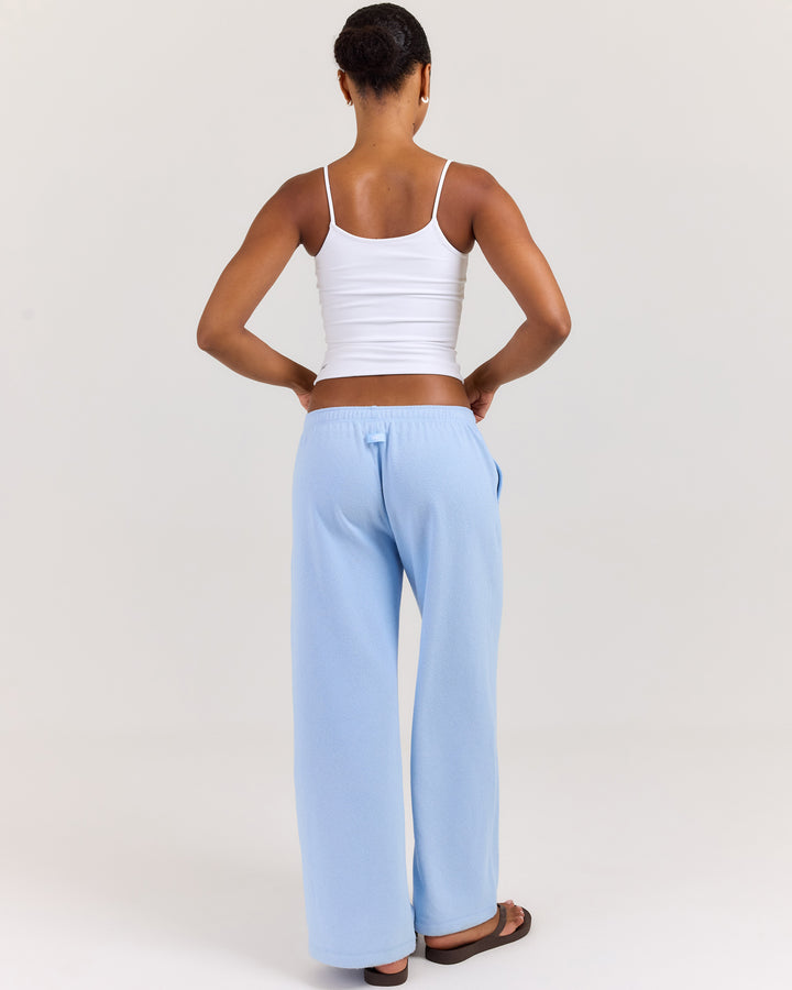 Terry Towelling Wide Leg Pants - Blue