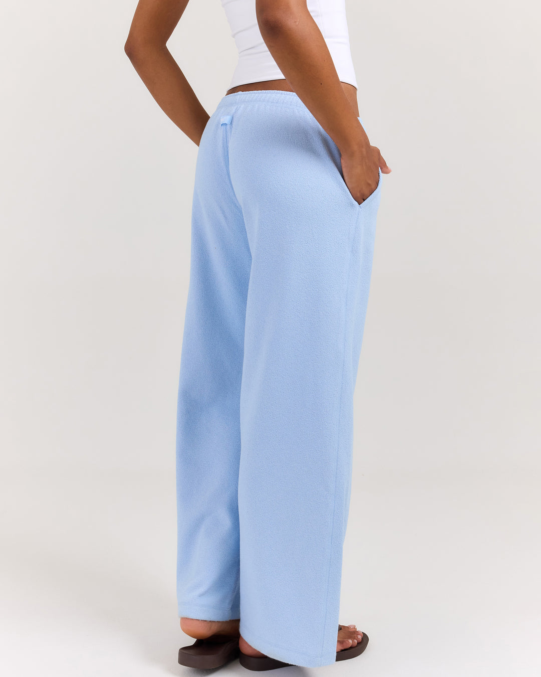 Terry Towelling Wide Leg Pants - Blue