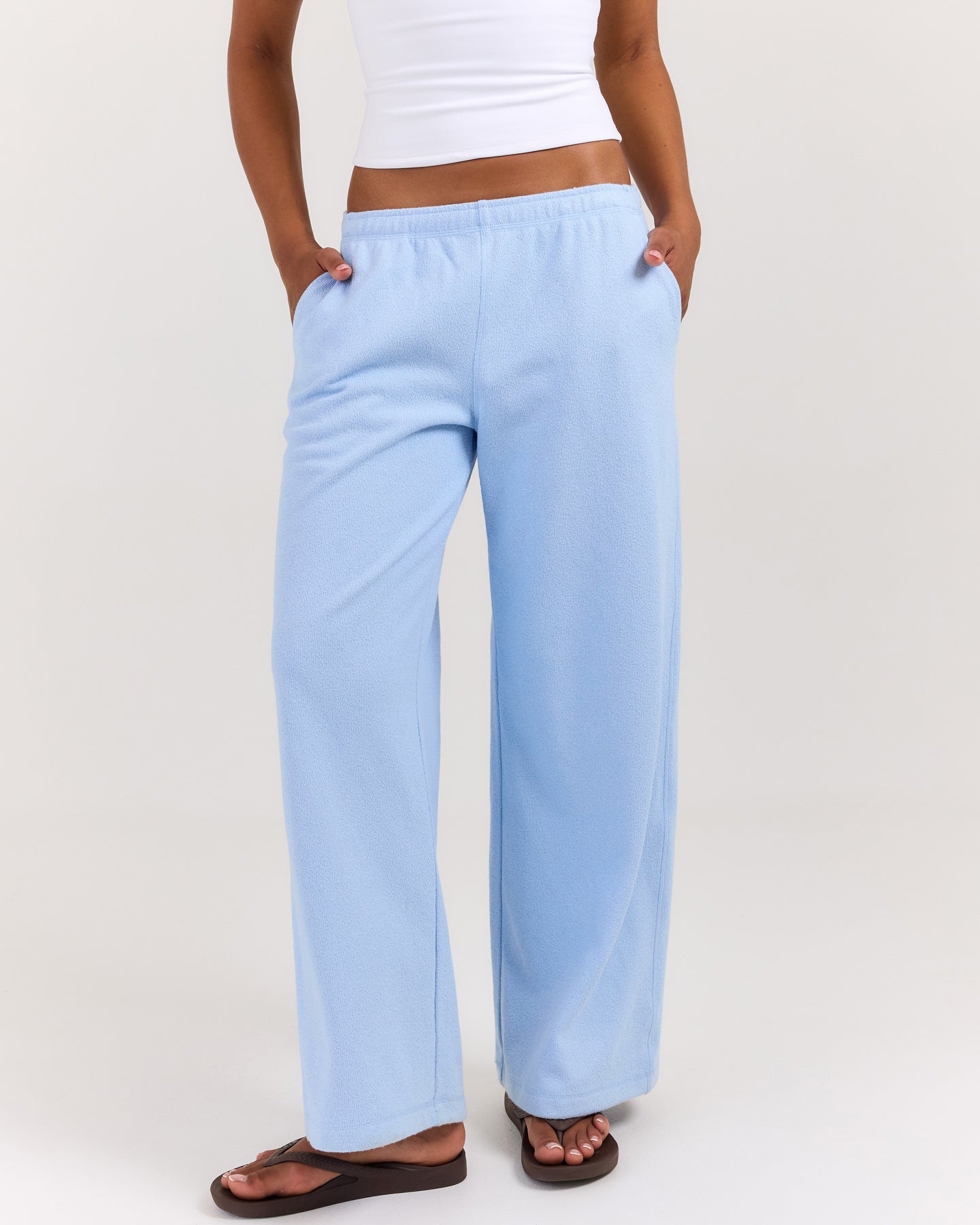 Terry Towelling Wide Leg Pants - Blue