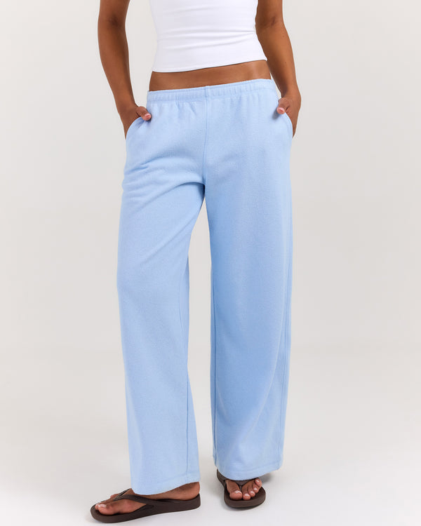 Terry Towelling Wide Leg Pants - Blue