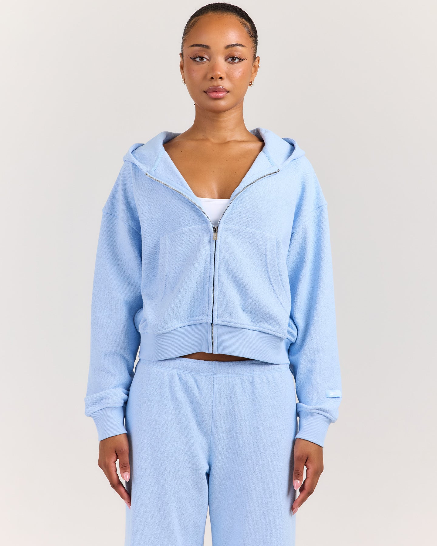 Terry Towelling Zip Hoodie - Blue