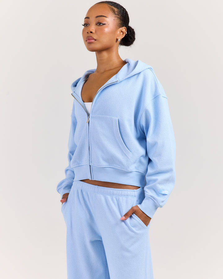 Terry Towelling Zip Hoodie - Blue