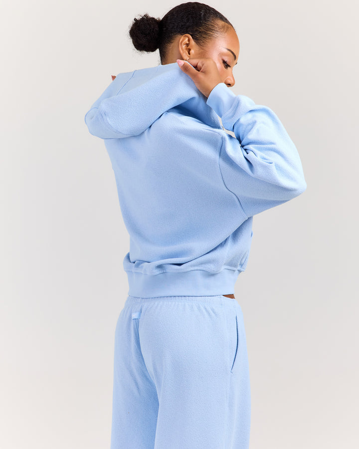 Terry Towelling Zip Hoodie - Blue