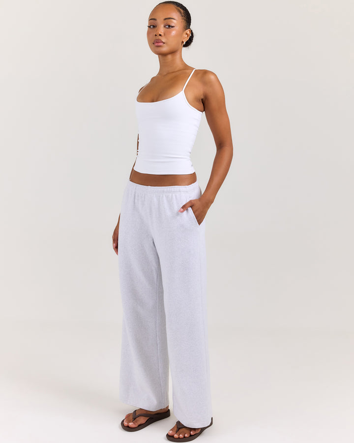 Terry Towelling Wide Leg Pants - Grey