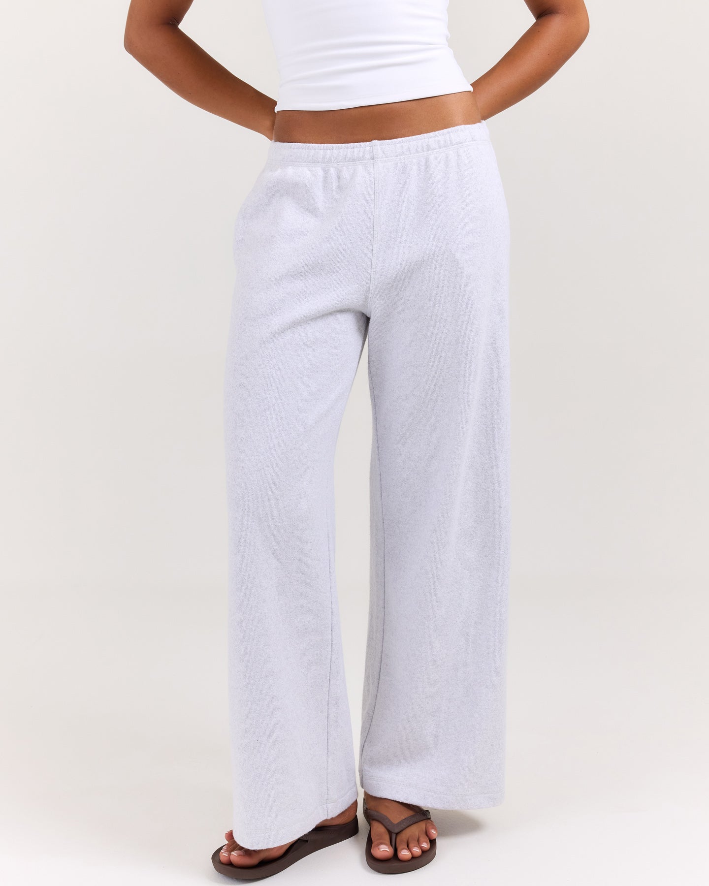 Terry Towelling Wide Leg Pants - Grey