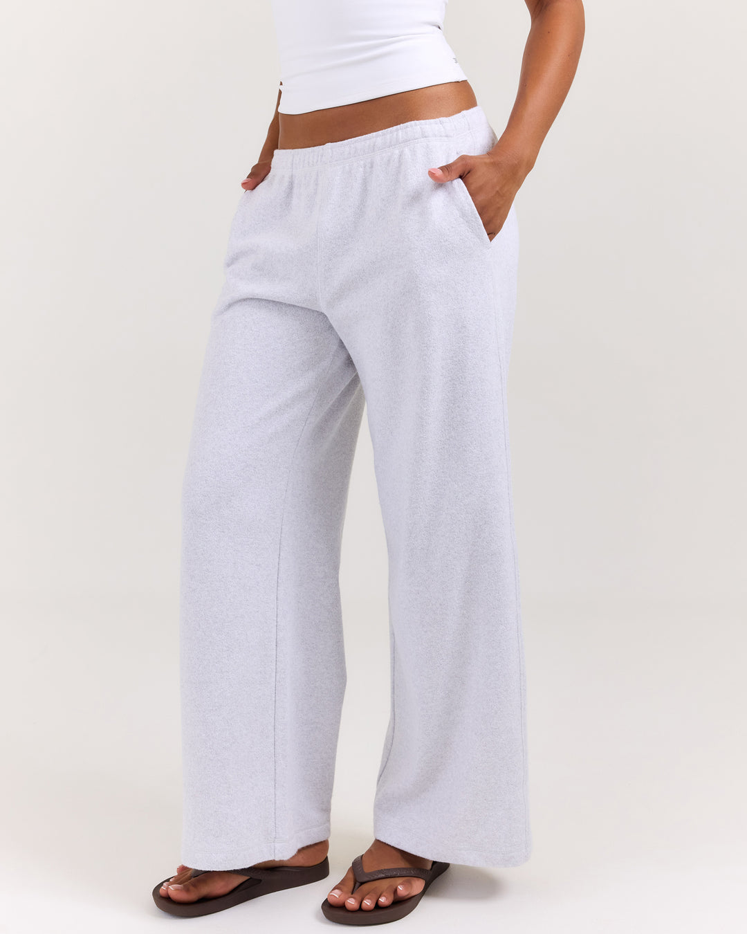Terry Towelling Wide Leg Pants - Grey