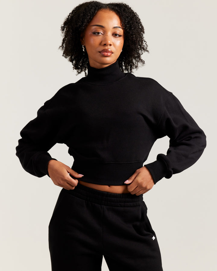 Omni Cropped Mock Neck - Black