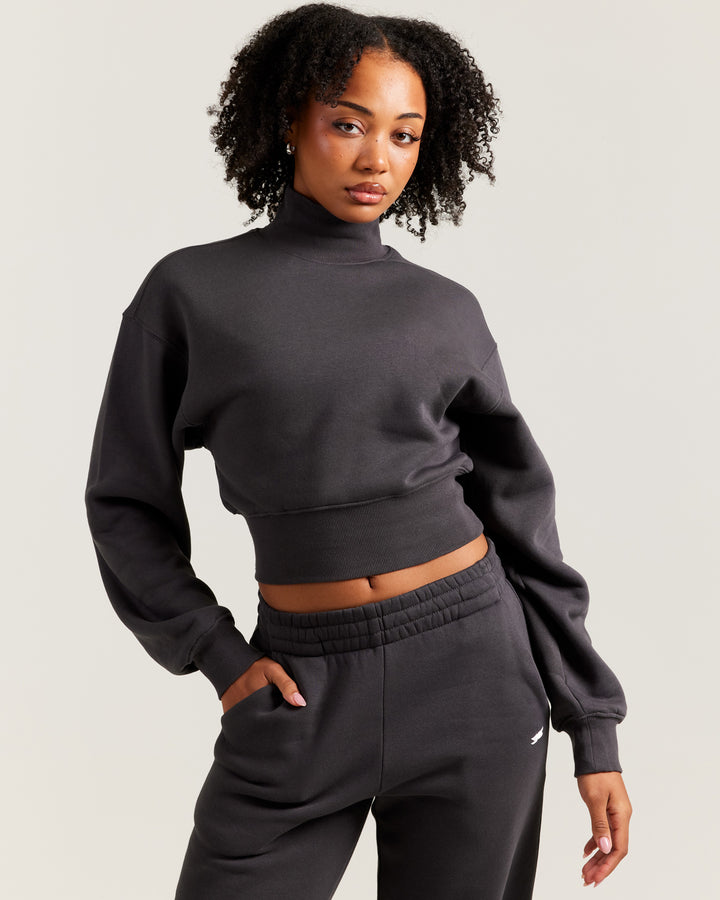 Omni Cropped Mock Neck - Charcoal