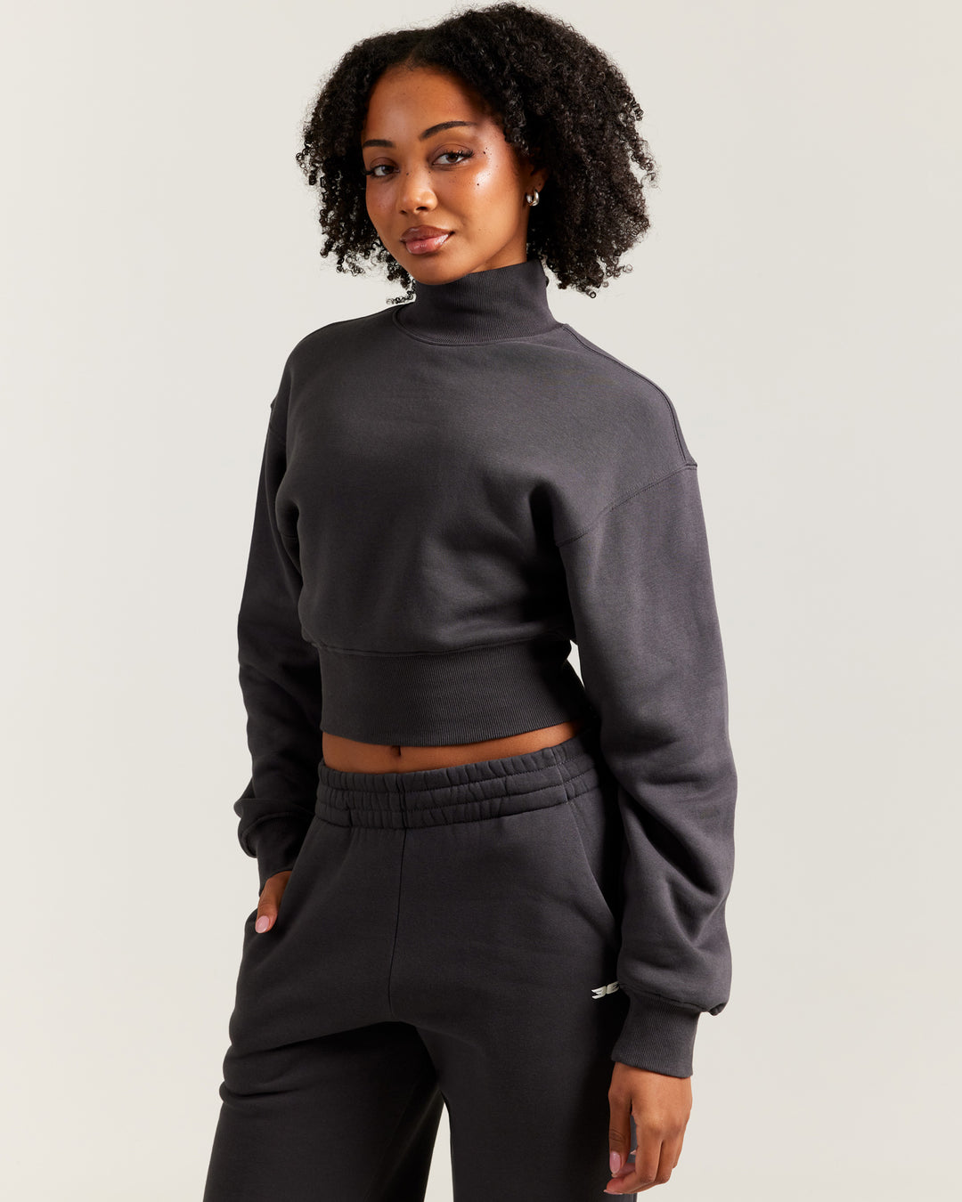 Omni Cropped Mock Neck - Charcoal