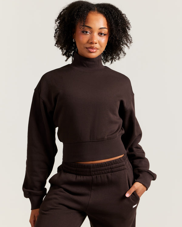 Omni Cropped Mock Neck - Coffee Bean