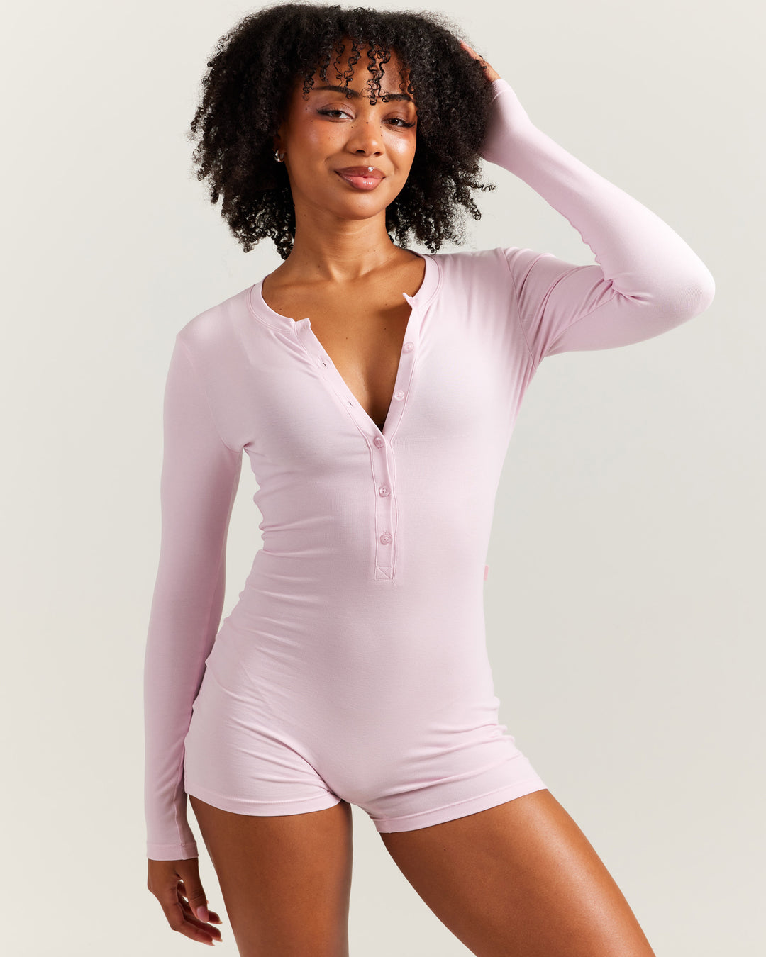 EE Lounge Button Up Unitard - Baby Pink