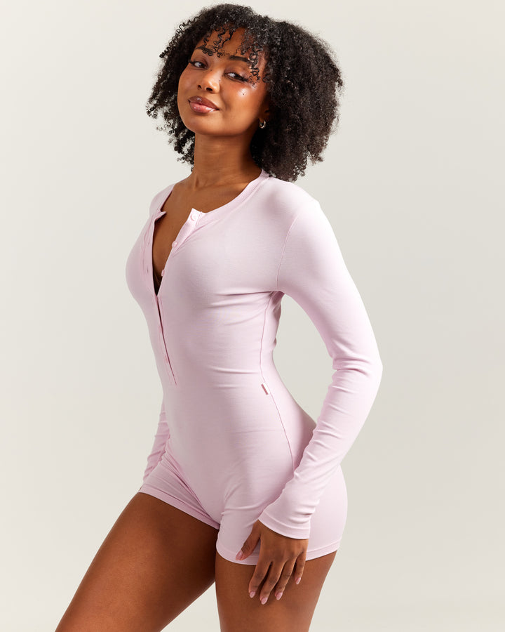 EE Lounge Button Up Unitard - Baby Pink