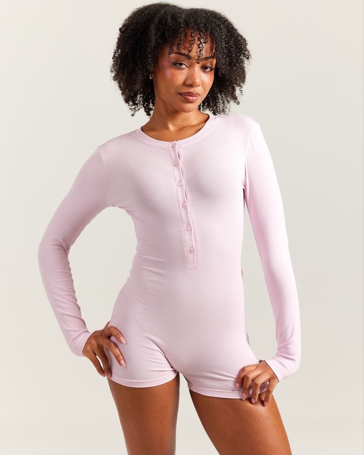 EE Lounge Button Up Unitard - Baby Pink