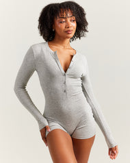 EE Lounge Button Up Unitard - Heather Grey