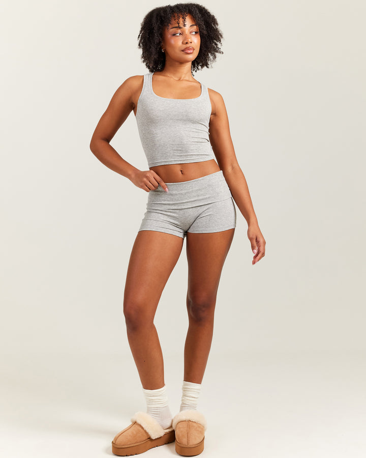 EE Lounge Fold Over Shorts - Heather Grey