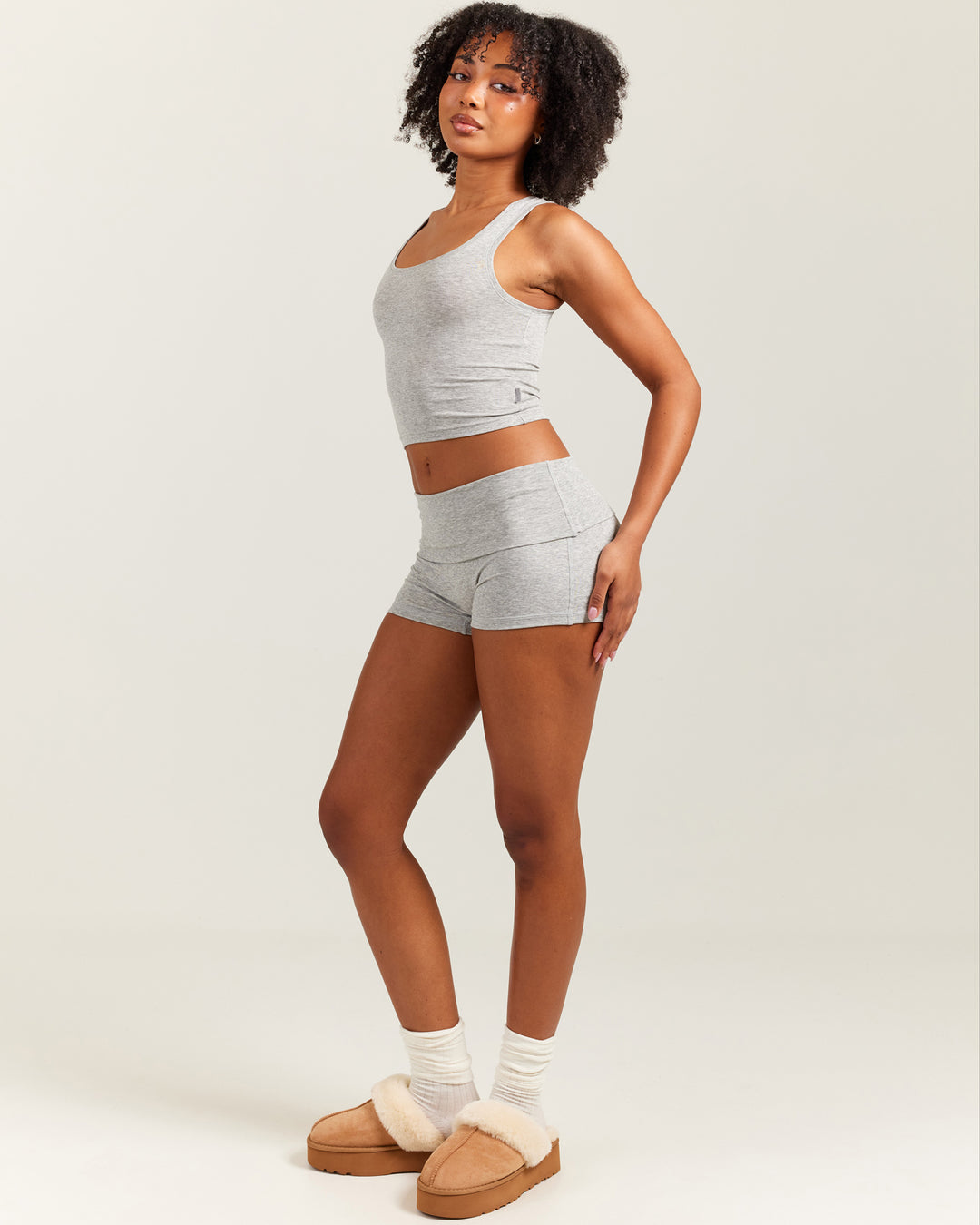 EE Lounge Fold Over Shorts - Heather Grey