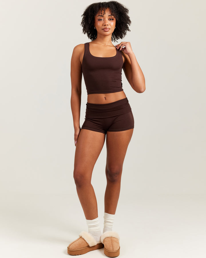 EE Lounge Fold Over Shorts - Espresso