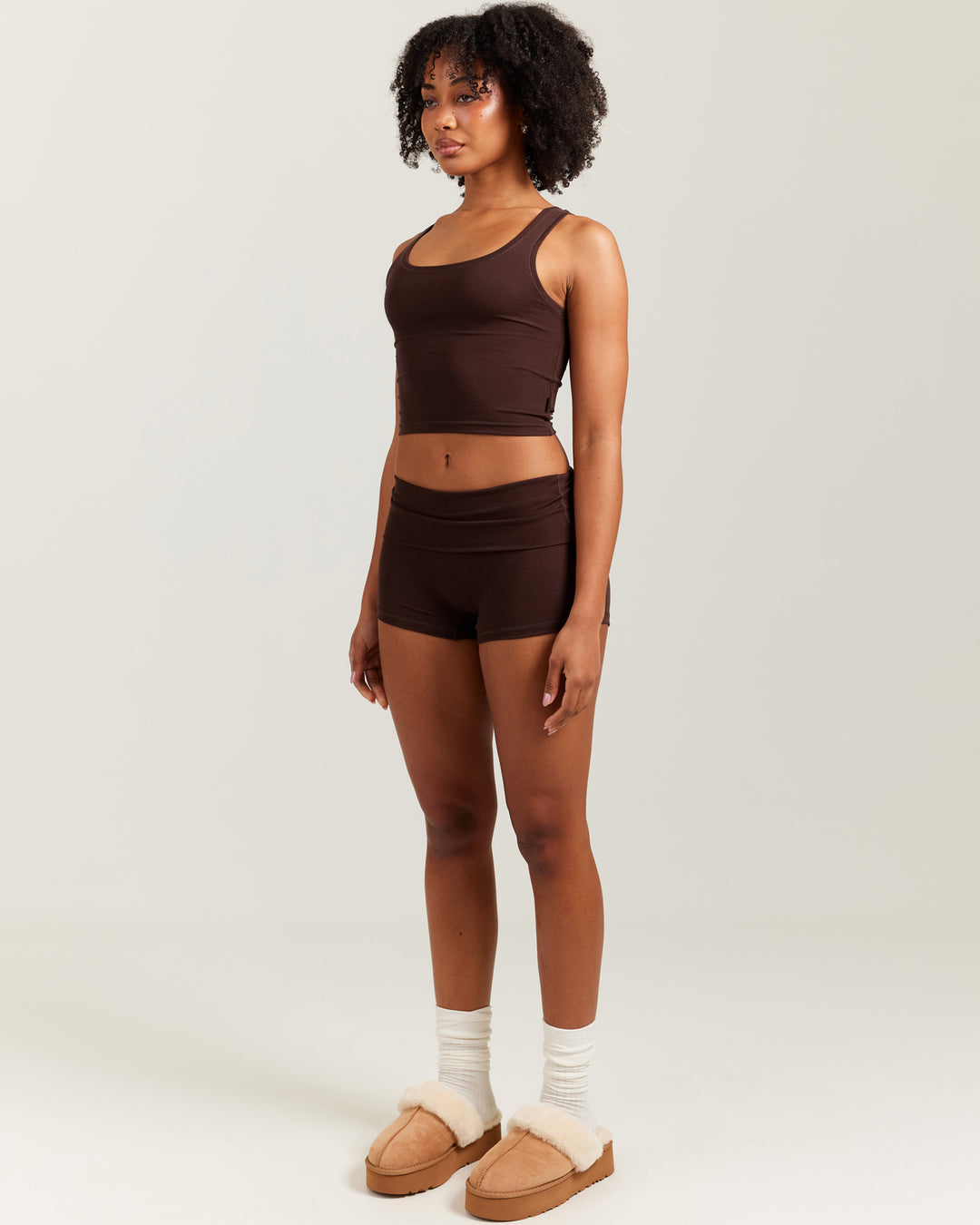 EE Lounge Fold Over Shorts - Espresso