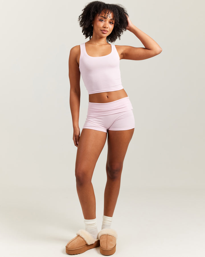 EE Lounge Fold Over Shorts - Baby Pink
