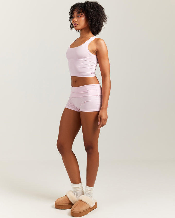 EE Lounge Fold Over Shorts - Baby Pink