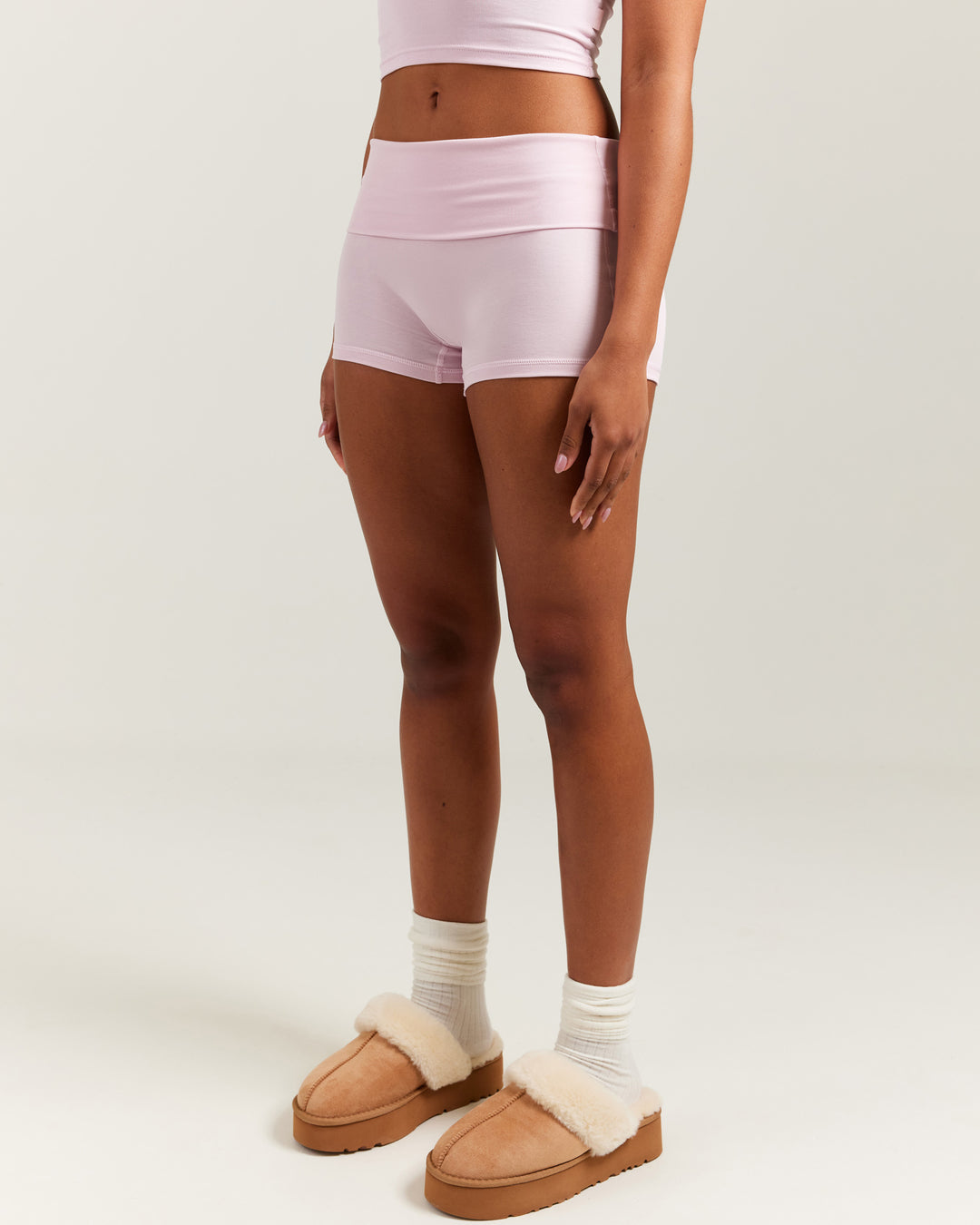 EE Lounge Fold Over Shorts - Baby Pink