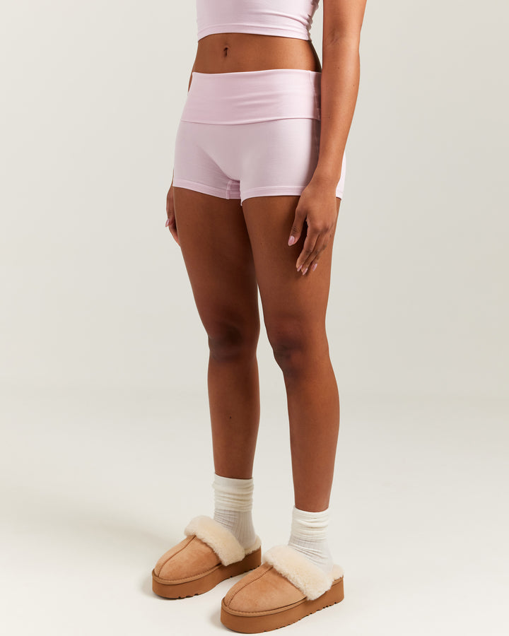 EE Lounge Fold Over Shorts - Baby Pink