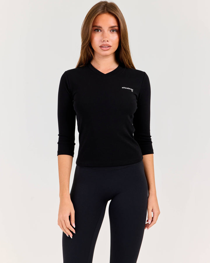 Women's V Neck 3/4 Sleeve - Black
