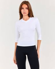 Women's V Neck 3/4 Sleeve - White